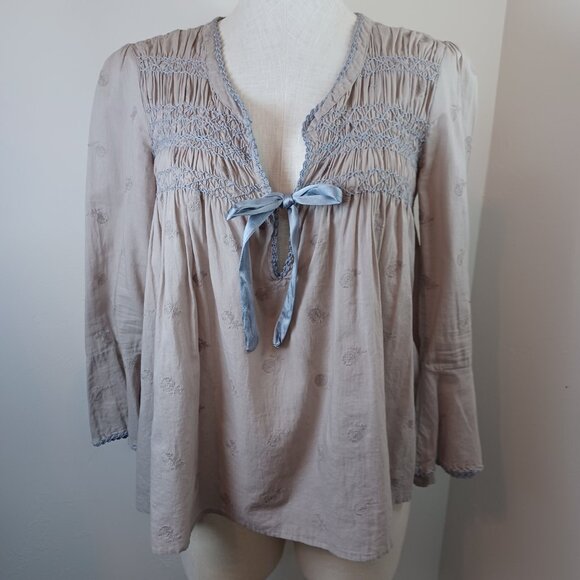 Odd Molly Top Gray Embroidered Boho Peasant Style Cotton Blouse Size Small - Picture 11 of 11